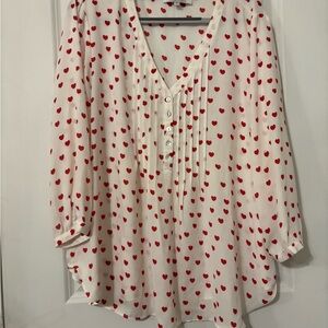 Heart Print V-Neck Blouse
